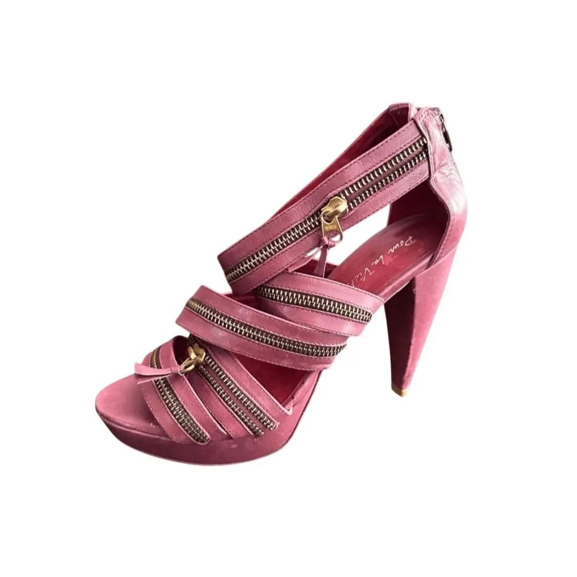 Pour la Victoire VERO CUOIO Maroon Platform Strappy Gold Zipper Heels Size 8 - Image 4