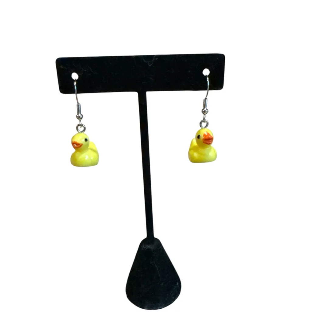 NWT Novelty Yellow Rubber Ducky Earrings Kawaii Dangle Jewelry Fun Quirky Gift - Image 3