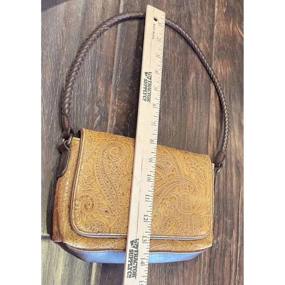 Relic Paisley Brown Leather Embossed Purse With Braided Strap & Magnetic Closure - Image 5