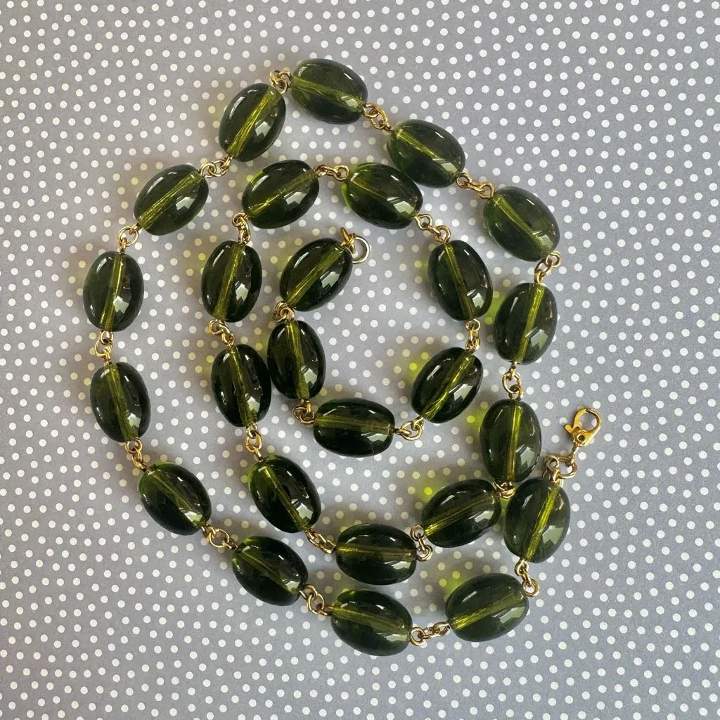 Monet Olive Green Glass Bead Necklace - Image 2