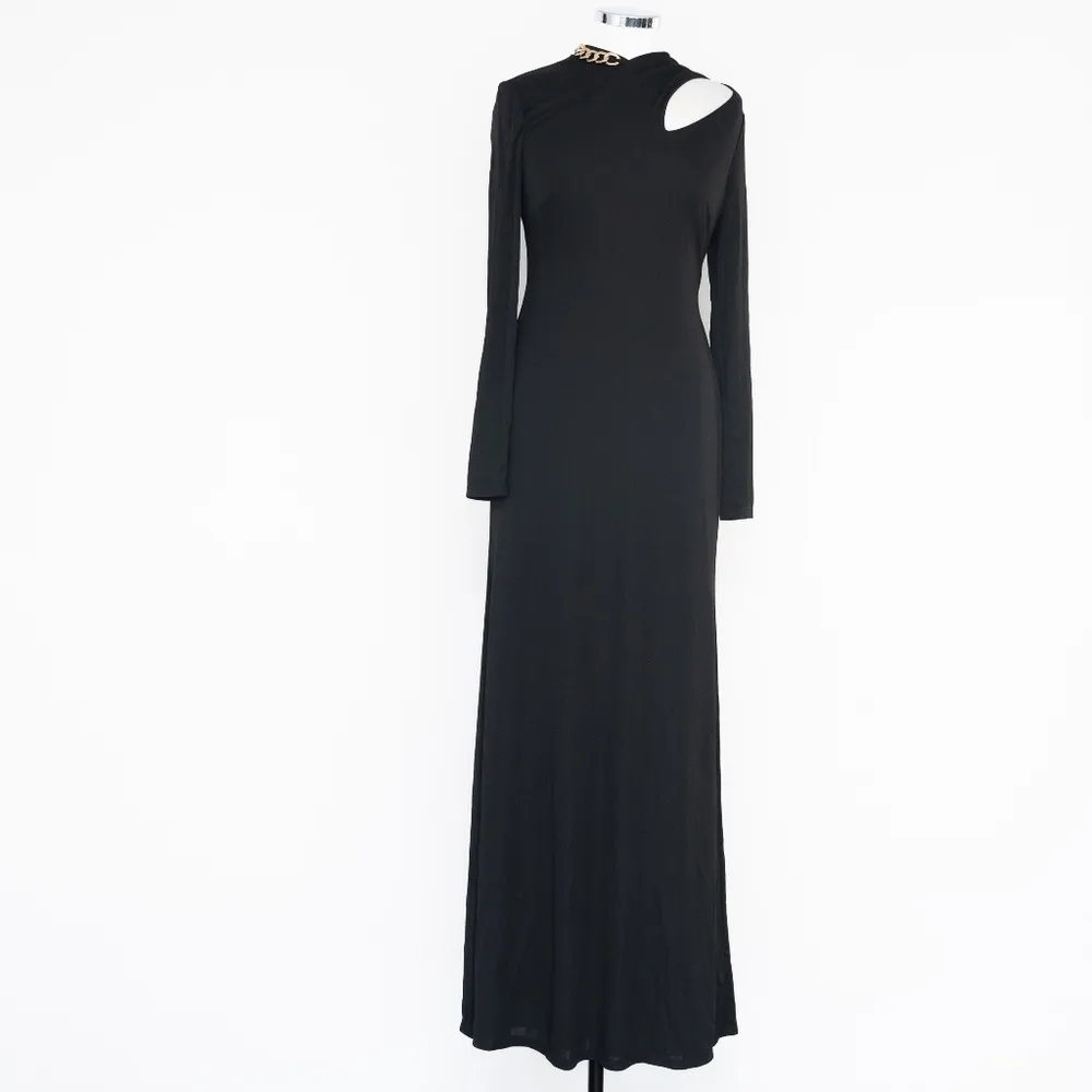 Lauren Ralph Lauren. Gold Chain Embellished Cutout Stretch Gown. - Image 2