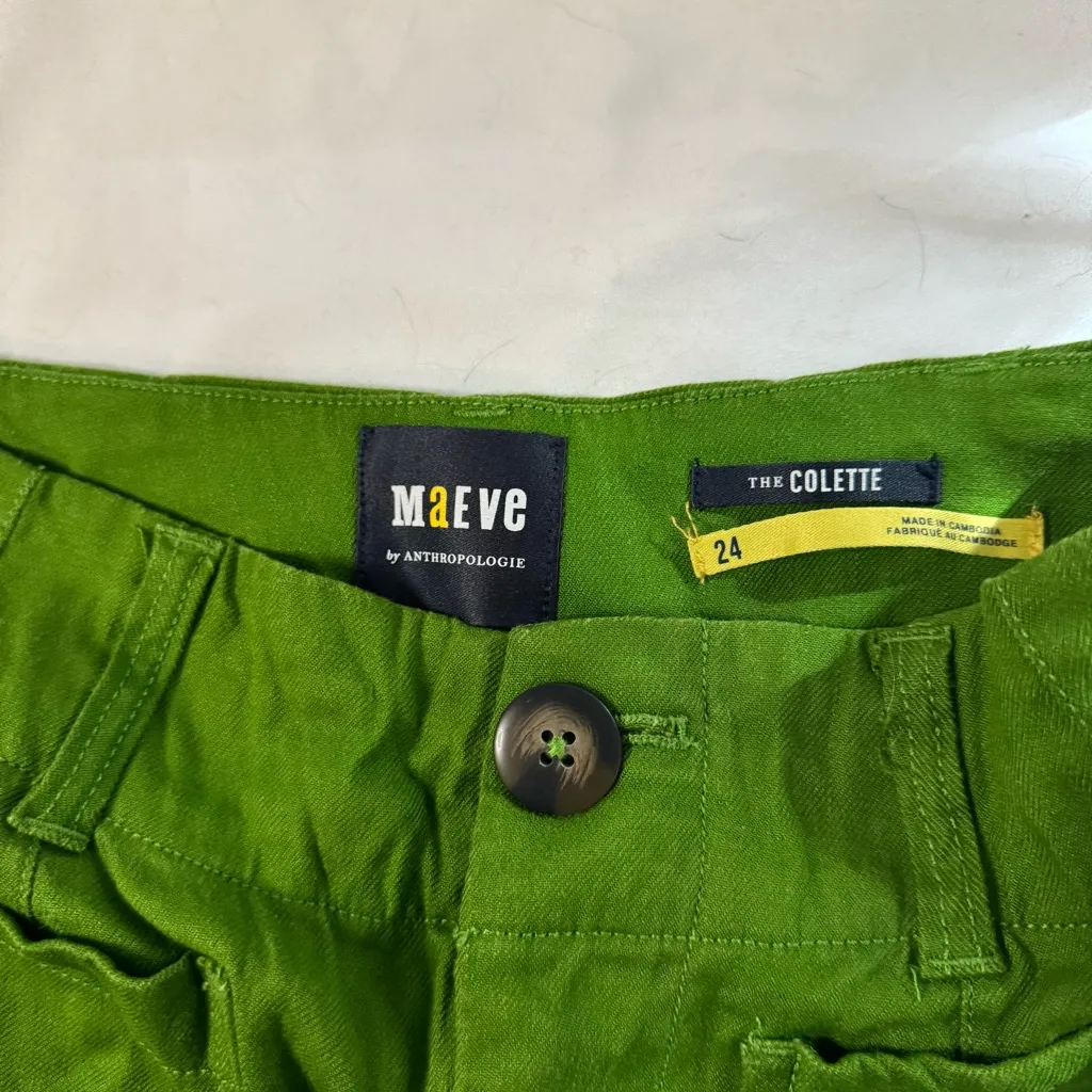 Maeve Anthropologie Colette Wide-Leg Green Pants Linen Blend High Waist Size 24 - Image 3