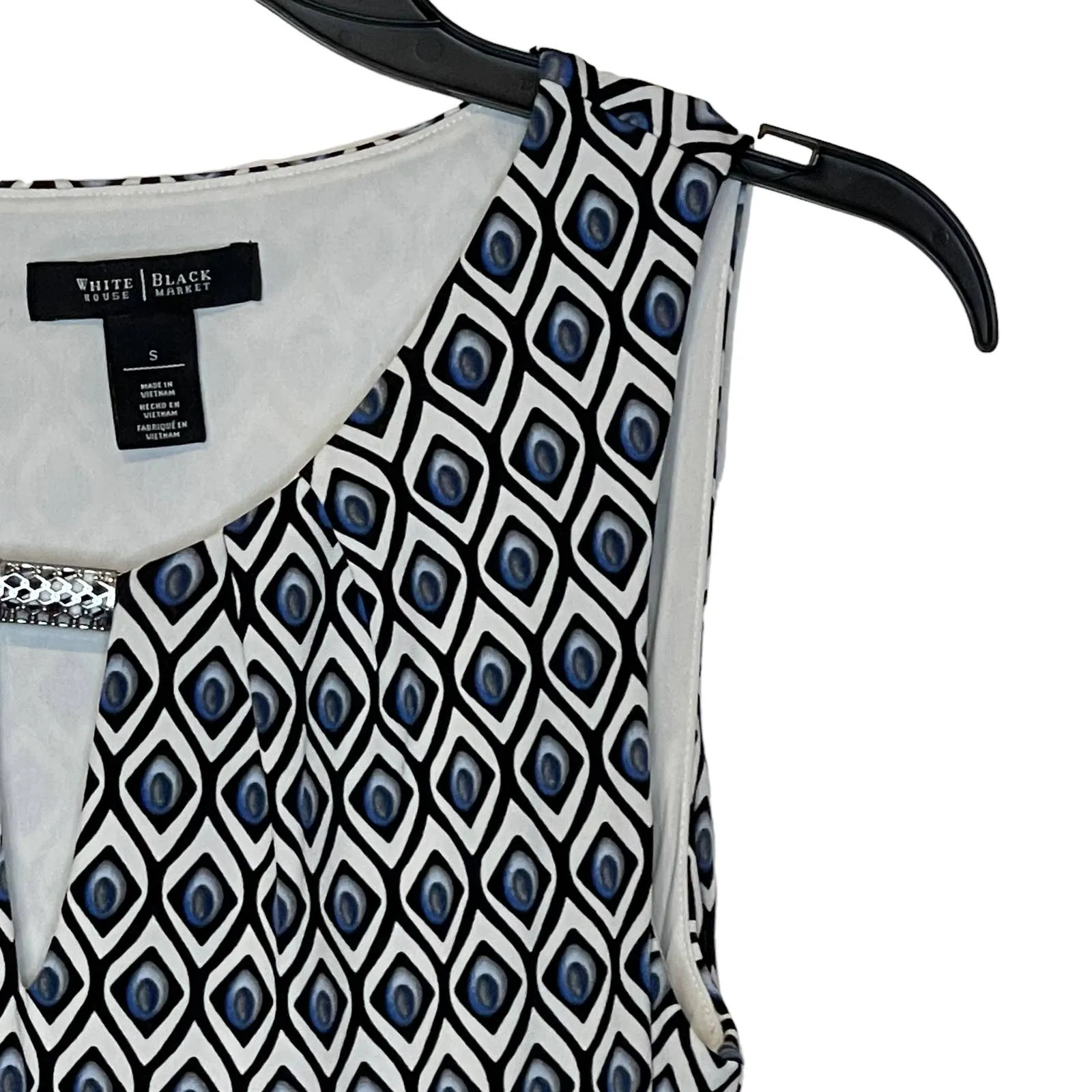 White‎ House Black Market Women's Top Geometric Ruched Sleeveless Keyhole Small - Image 4