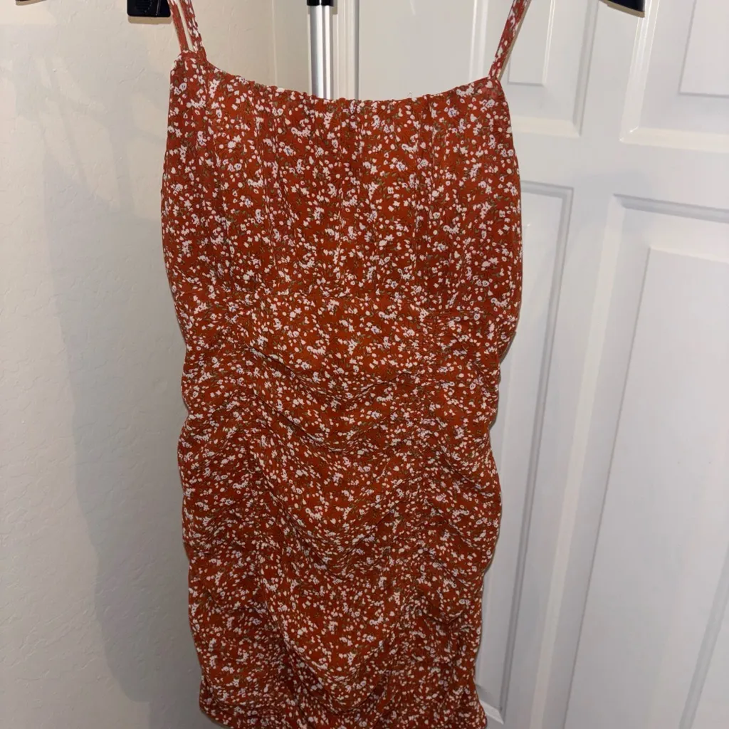 Papaya Terracotta Floral. Mini  Dress - Image 2