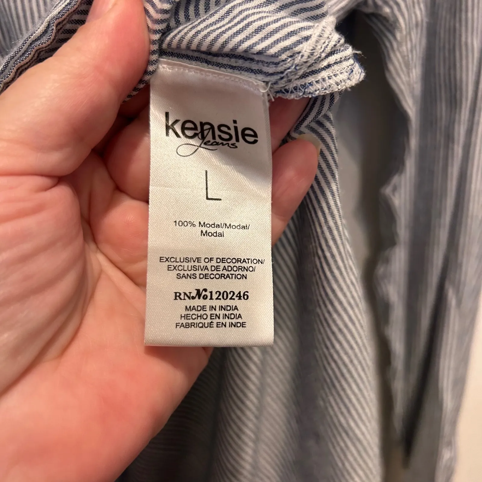 Kensie Jeans Women's Large Striped Button Down Shirt Long Sleeve Modal Lagenlook Blue - Image 8