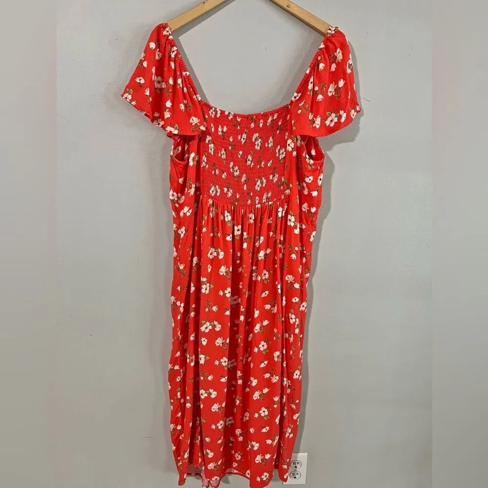 Old Navy Red Floral Midi Dress XL Flutter Sleeve Sweetheart Neck Slit Boho - Image 7