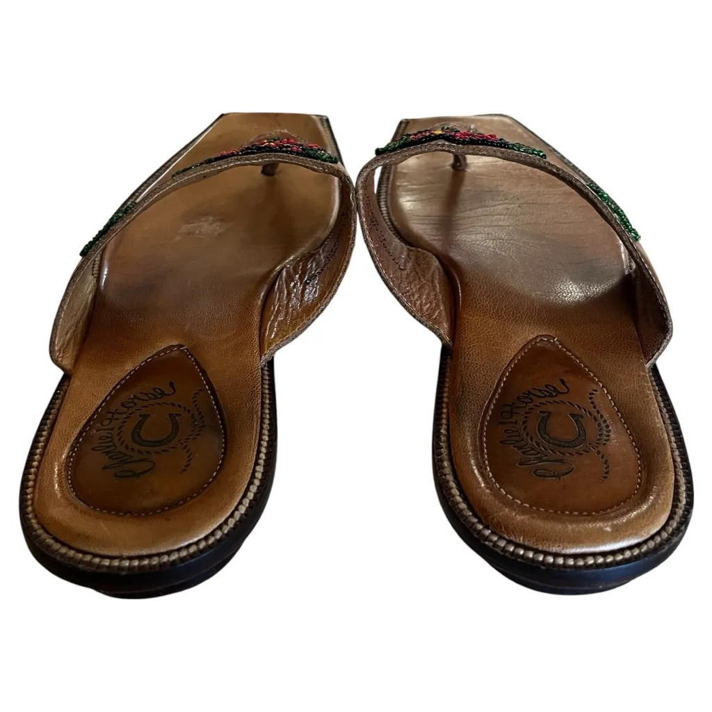 Charlie 1 Horse Women’s Thong Brown Leather Beaded Sandals Artisan 8B Size 8 - Image 3