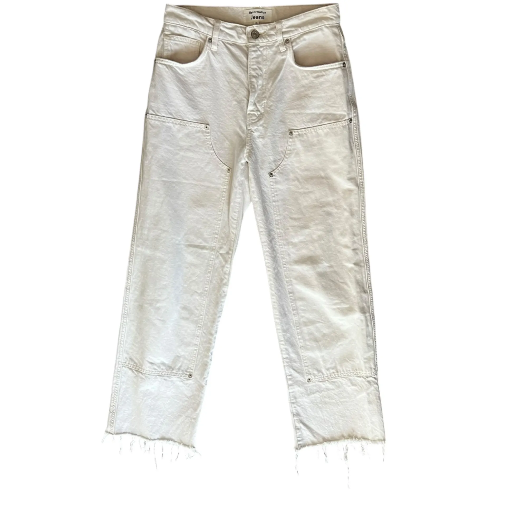 Reformation Val Carpenter 90s Mid Rise Straight Jeans Rivets Fior Di Latte White - Image 2