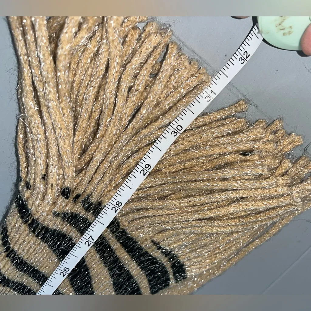 Pier 1 Imports Acrylic Reversible Scarf Beige ZebraPrint Glitter Metallic Fringe Tan - Image 16
