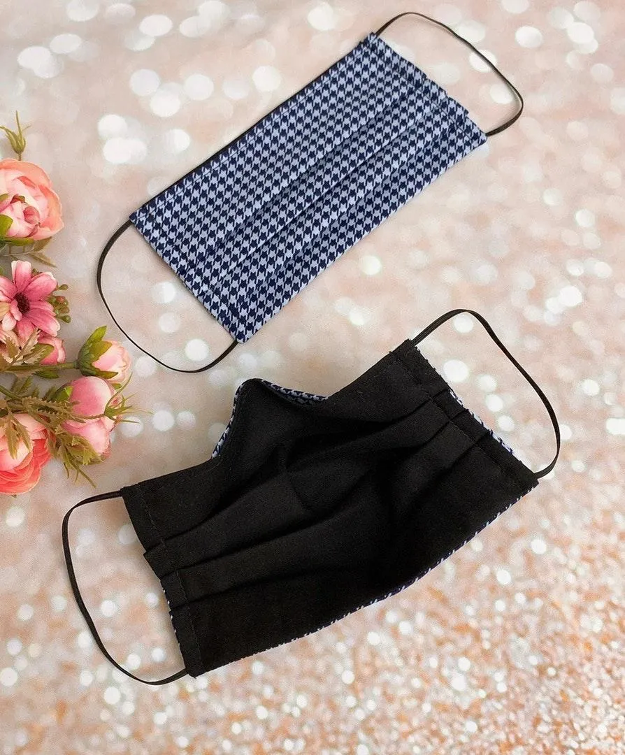 Dark Blue/navy Houndstooth Premium Cotton Face Mask Blue - Image 3