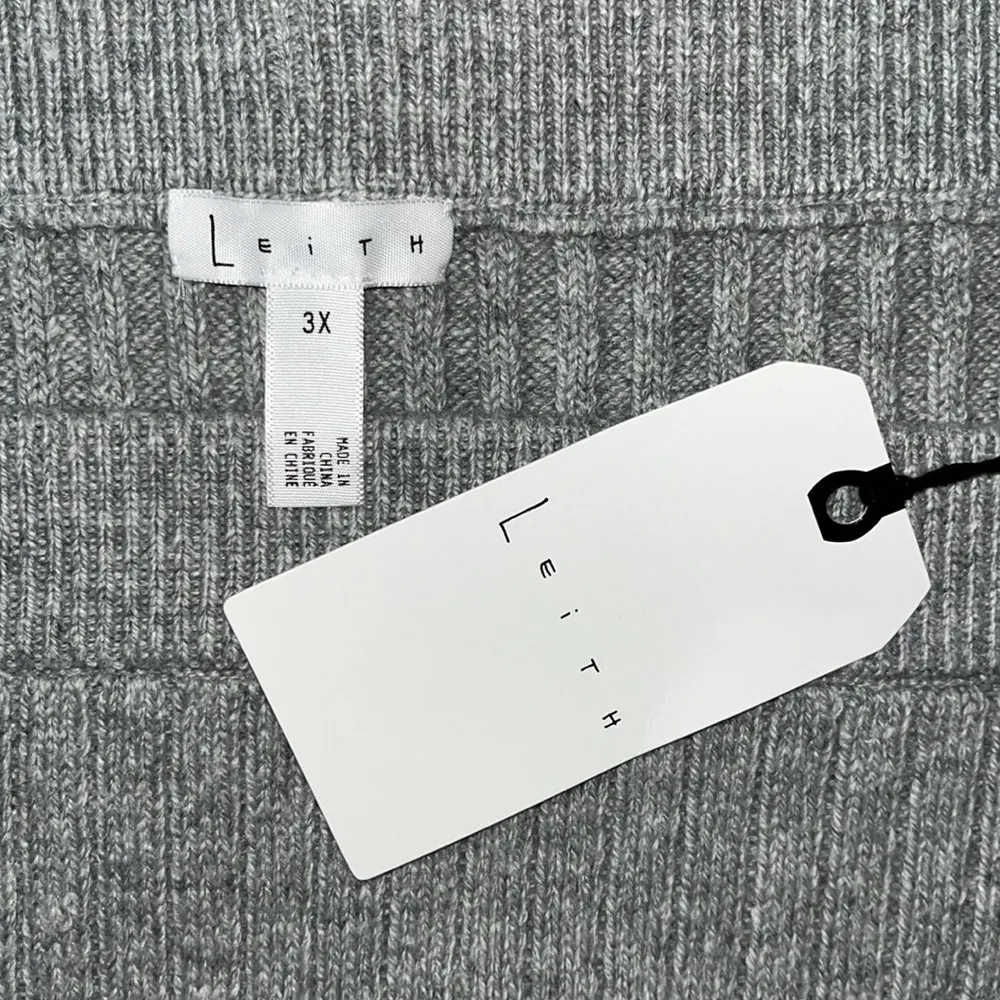 Leith NWT Size 3X Heather Gray Pull-On Ribbed Sweater Knit Straight Pencil Skirt - Image 3