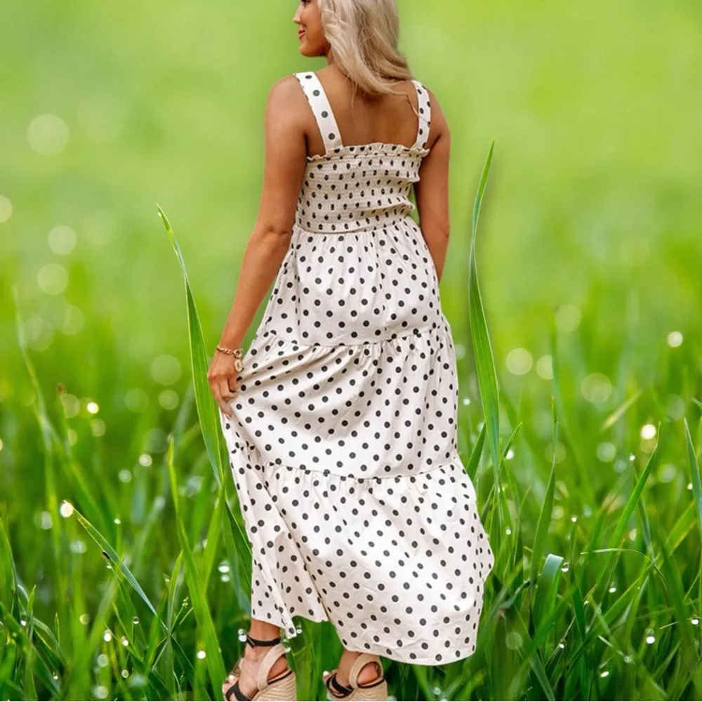 ZARA POLKA DOT MIDI TIERED BABYDOLL DRESS Cotton Viscose Sz L - Image 2