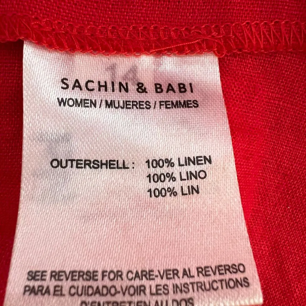 Sachin & Babi Lola Smocked Tiered Mini Dress Red Square Neck Puffed Sleeves XS - Image 9