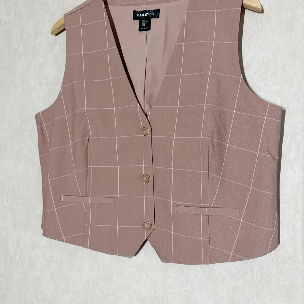 Bailey 44 Women’s Suit Vest V-Neck Windowpane Academia in Pink XL - Image 4