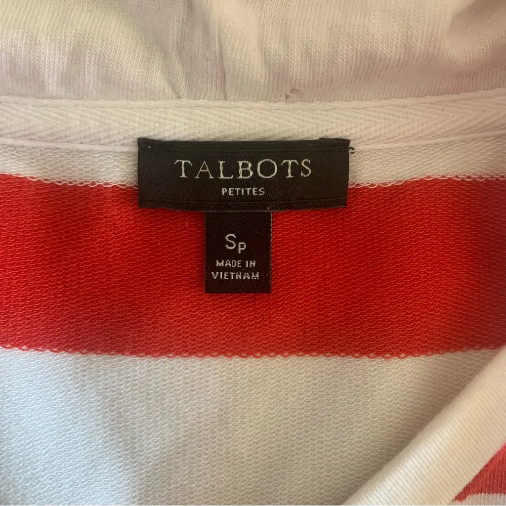 EUC Talbots Petite Red White Nautical Hoodie Kangaroo Pocket Sweatshirt Size SP - Image 2