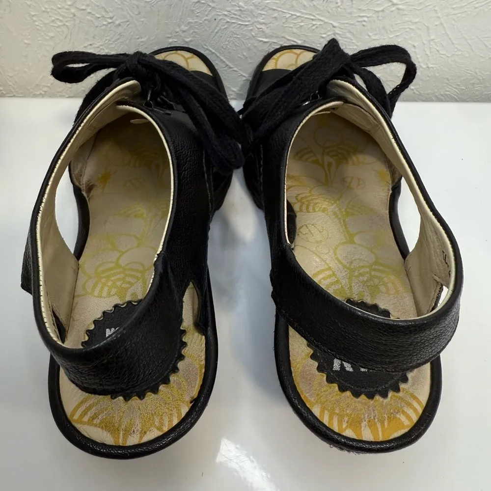 Fly London Leather Lace-Up Wedge Sandals YLFA – Black – Size 40 (US 9-9.5) - Image 7