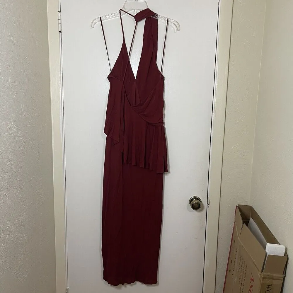 Reiss Xena Strappy Open Back Asymmetrical strap Cocktail Dress in Dark Red US 2 - Image 9