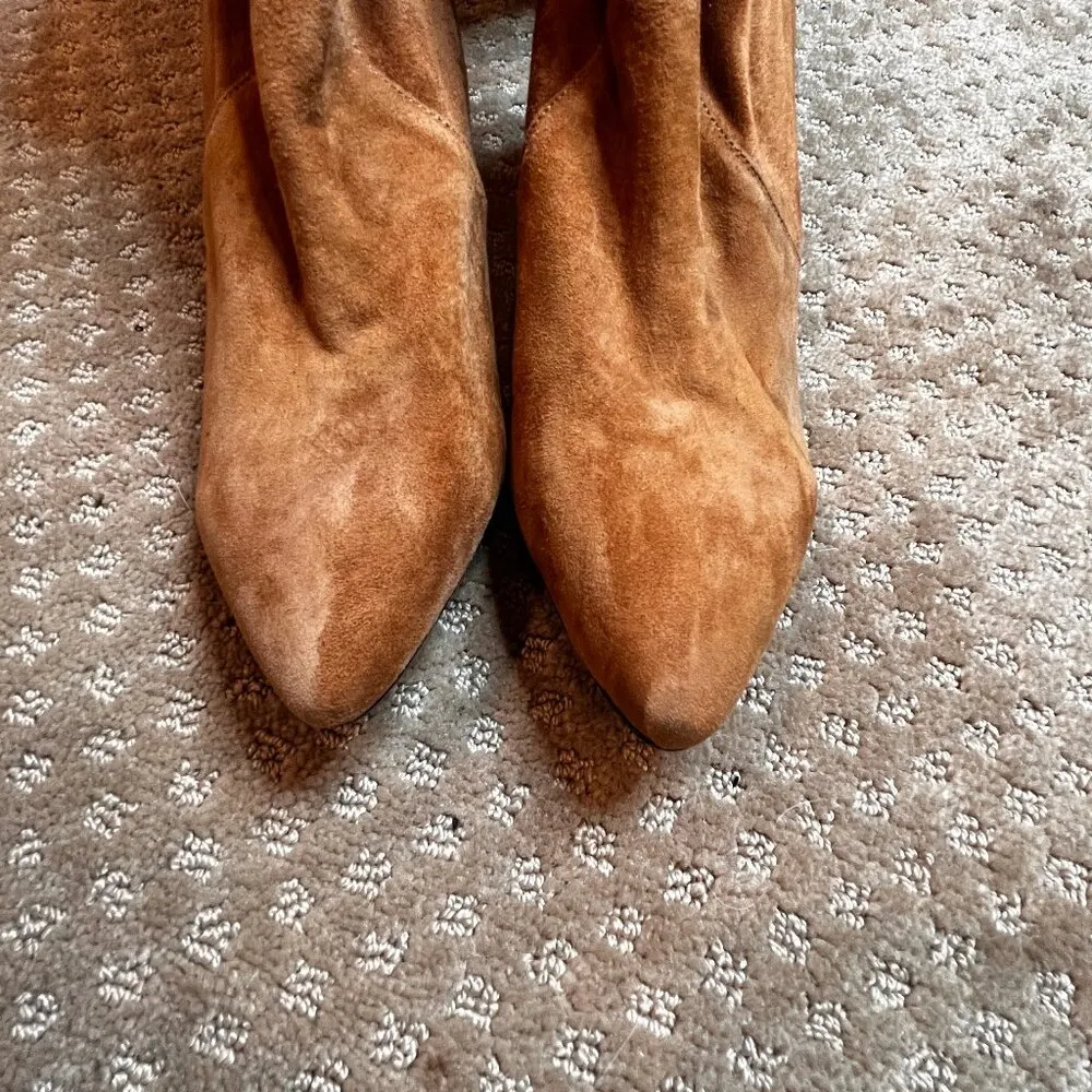 Over the Knee Faux Suede Brown Boots SZ 10 Influencer Stretchy Comfort Classic Tan - Image 3