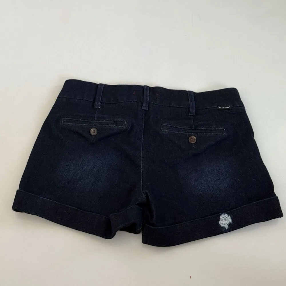 DEAR JOHN Womens 26 Denim Shorts Dark Blue Cuffed Stretch Classic Casual - Image 8