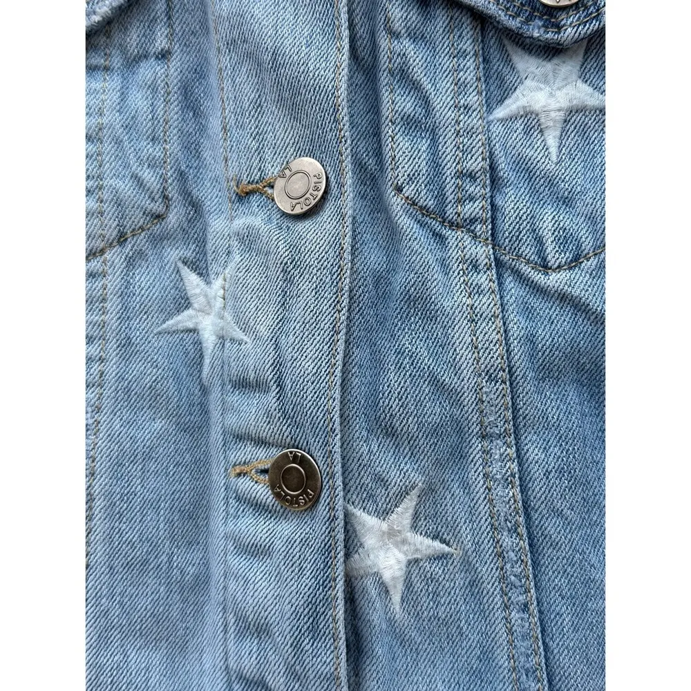 Brando White Star Cropped Denim Jacket White Zodiac Embroidered Small - Image 4