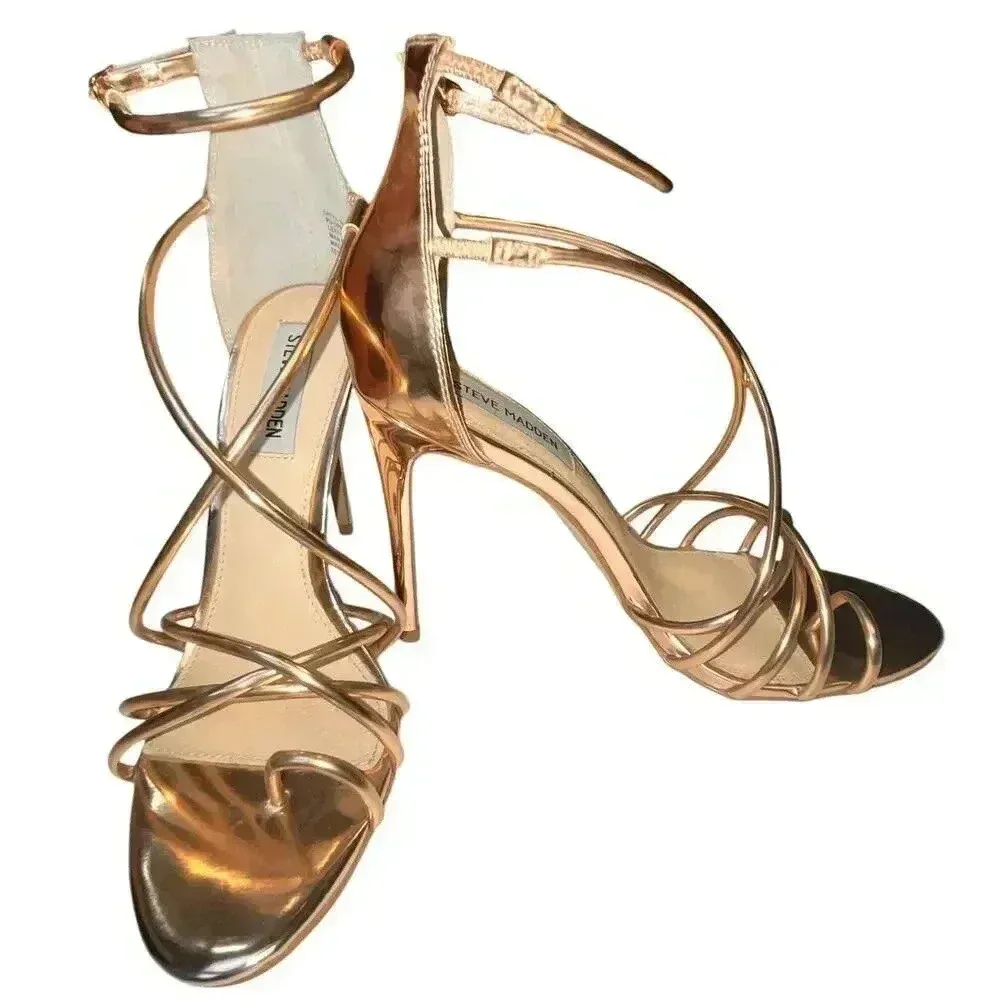 Steve Madden Women’s Satya‎ Metallic Rose Gold Sexy Elegant Strap Stiletto Heel - Image 2