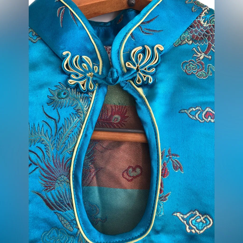 Turquoise Dragon Chinese Dress Cheongsam Dress Blue Size XS - Image 4