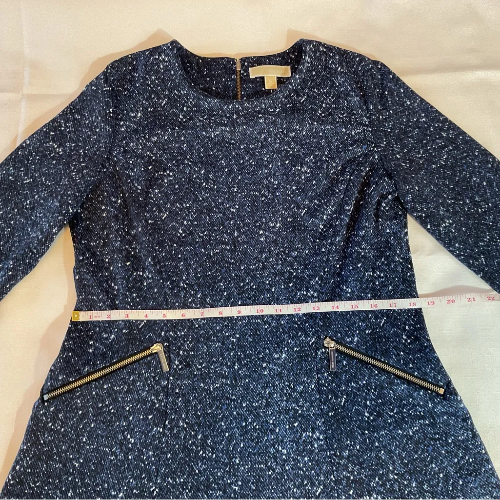 Michael Michael Kors Wm’s Sz 16 Blue Speckled Dress Zippered Pockets Fit & Flare - Image 11
