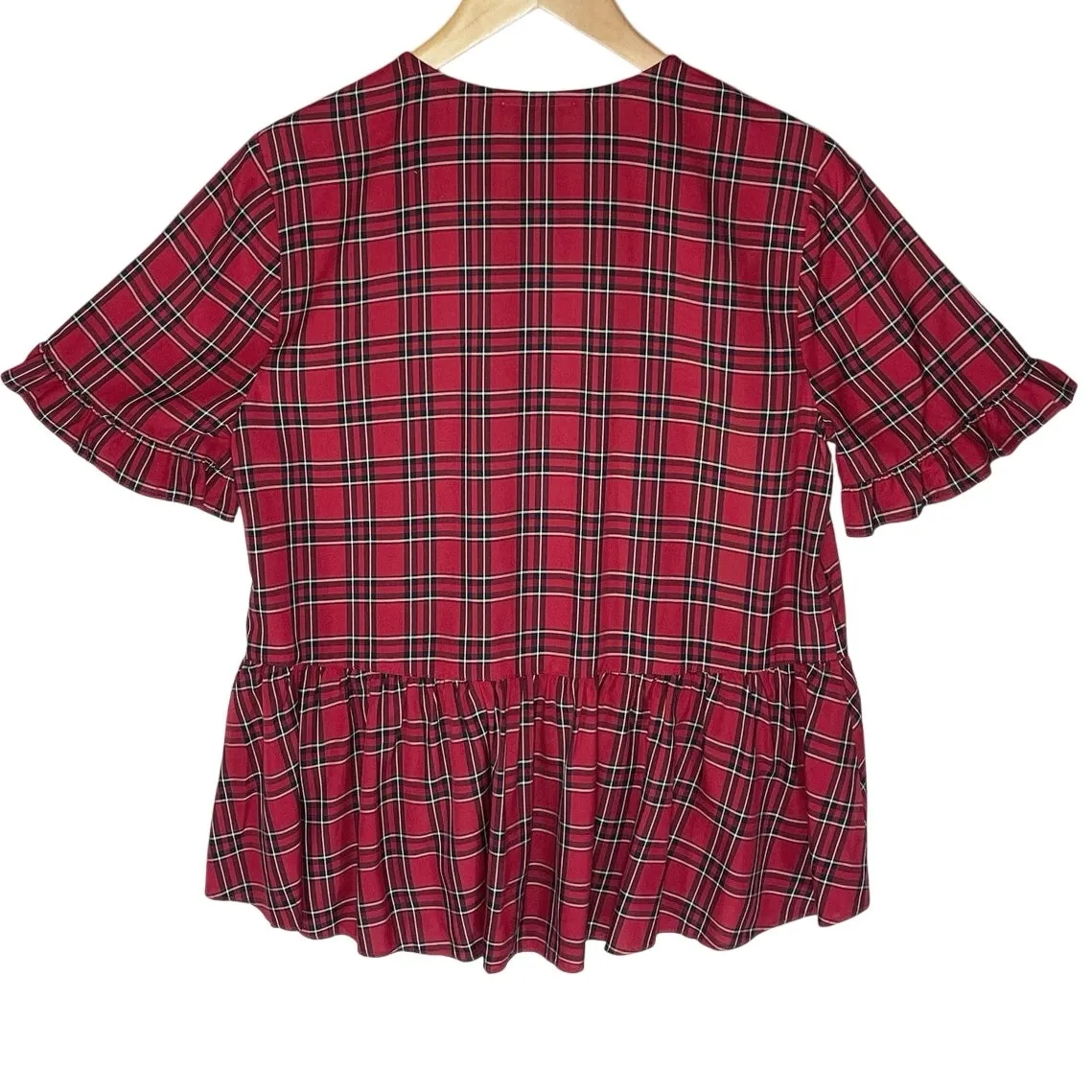 NWT MADEWELL Women’s Studio Ruffle-Hem top Red Clanton Plaid medium - Image 6