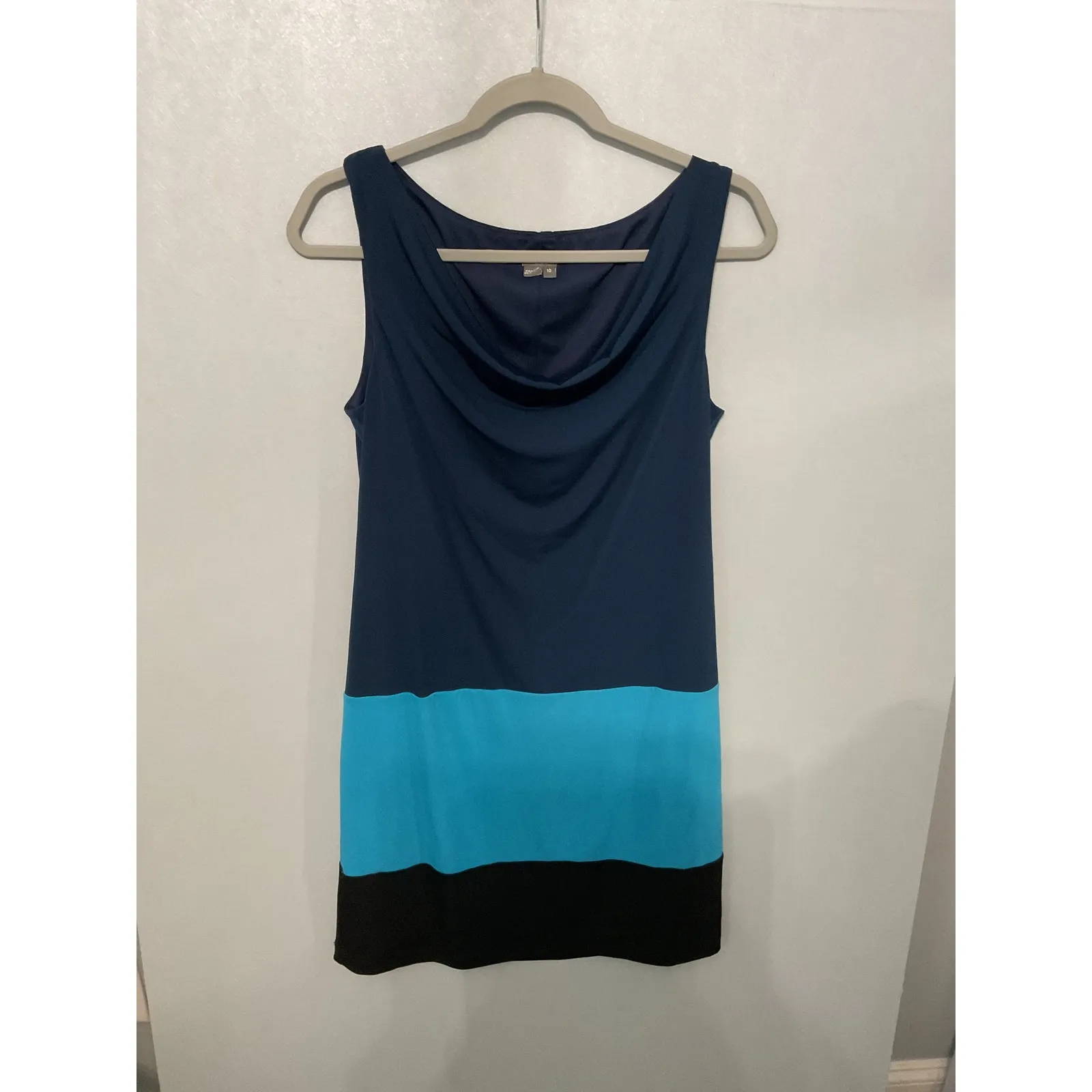 Muse Colorblock Sleeveless Cowl Neck Sheath Dress Blue Black Size 10 - Image 4
