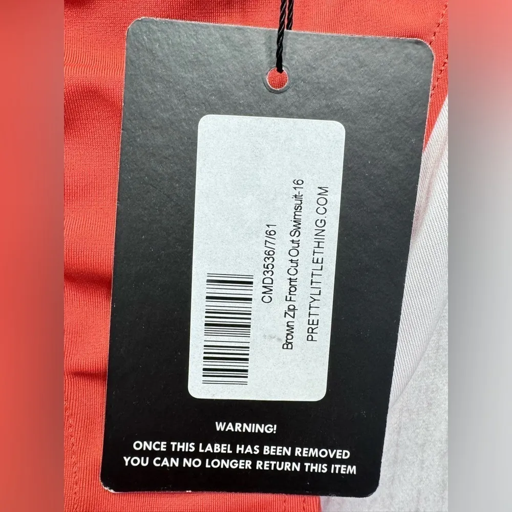 PrettyLittleThing Rust Orange Zip FrontCut Out One Piece Swimsuit Bathing Suit - Image 15