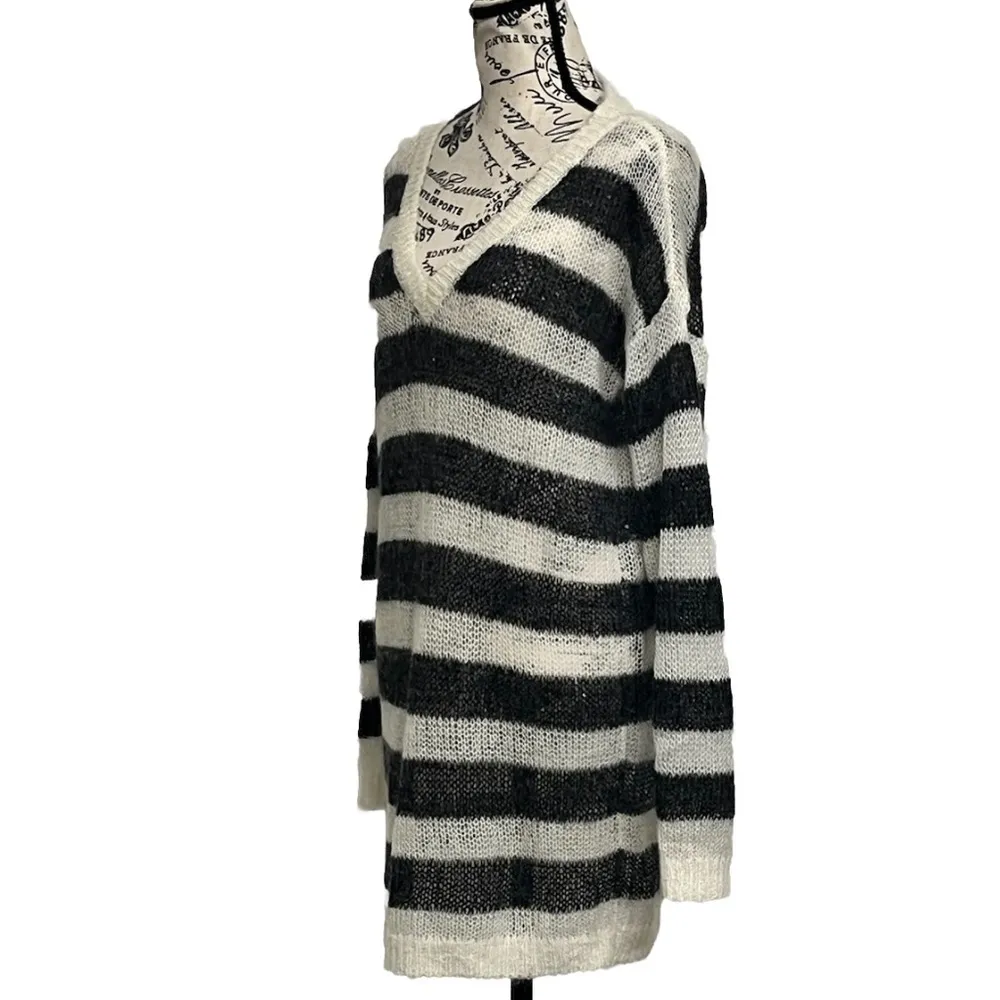 Karl Lagerfeld Striped Open Knit Sheer Sweater Dress S Nautical Oversized - Image 3