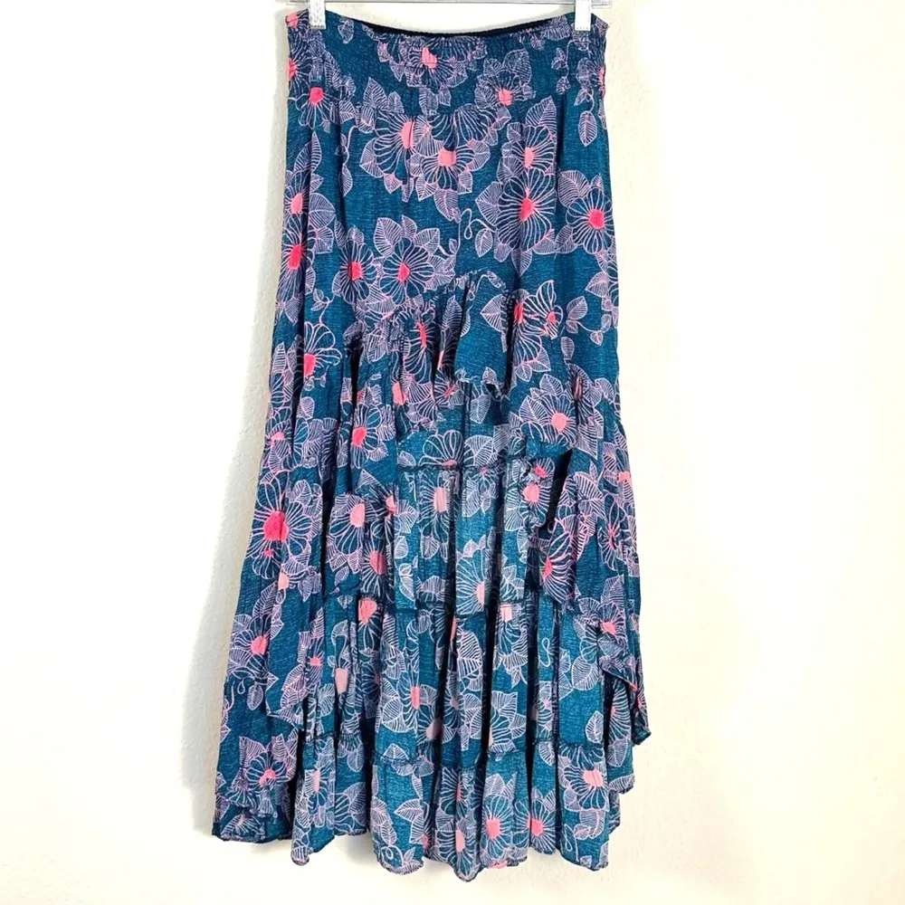 Free People Morning Sun Ruffle Floral Maxi Skirt Medium Summer Beach Bohemian - Image 5