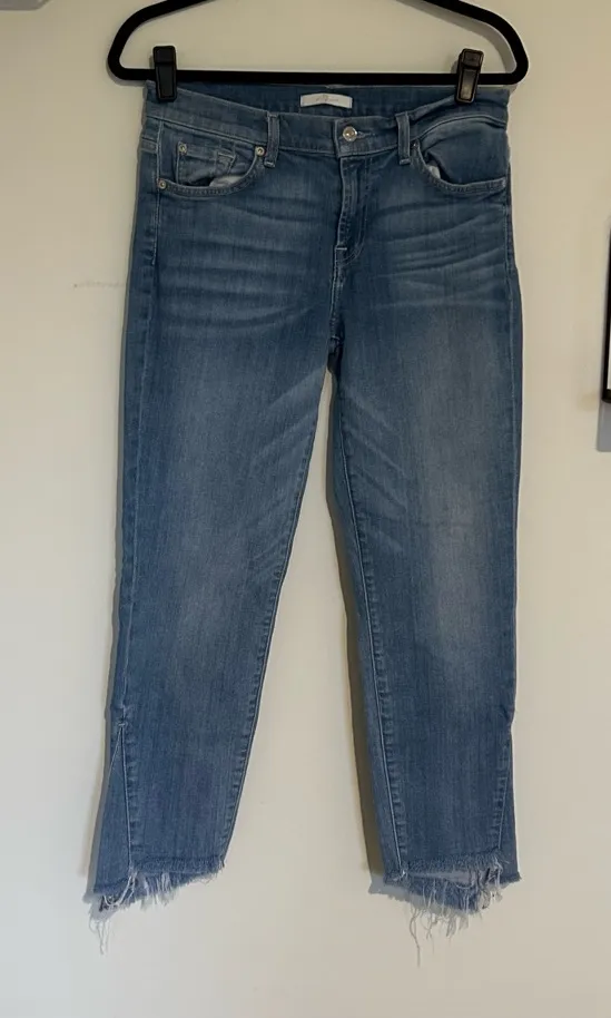 7 for All Mankind Shark Bite Raw Hem Straight Leg Cropped Jeans Size 29 - Image 1