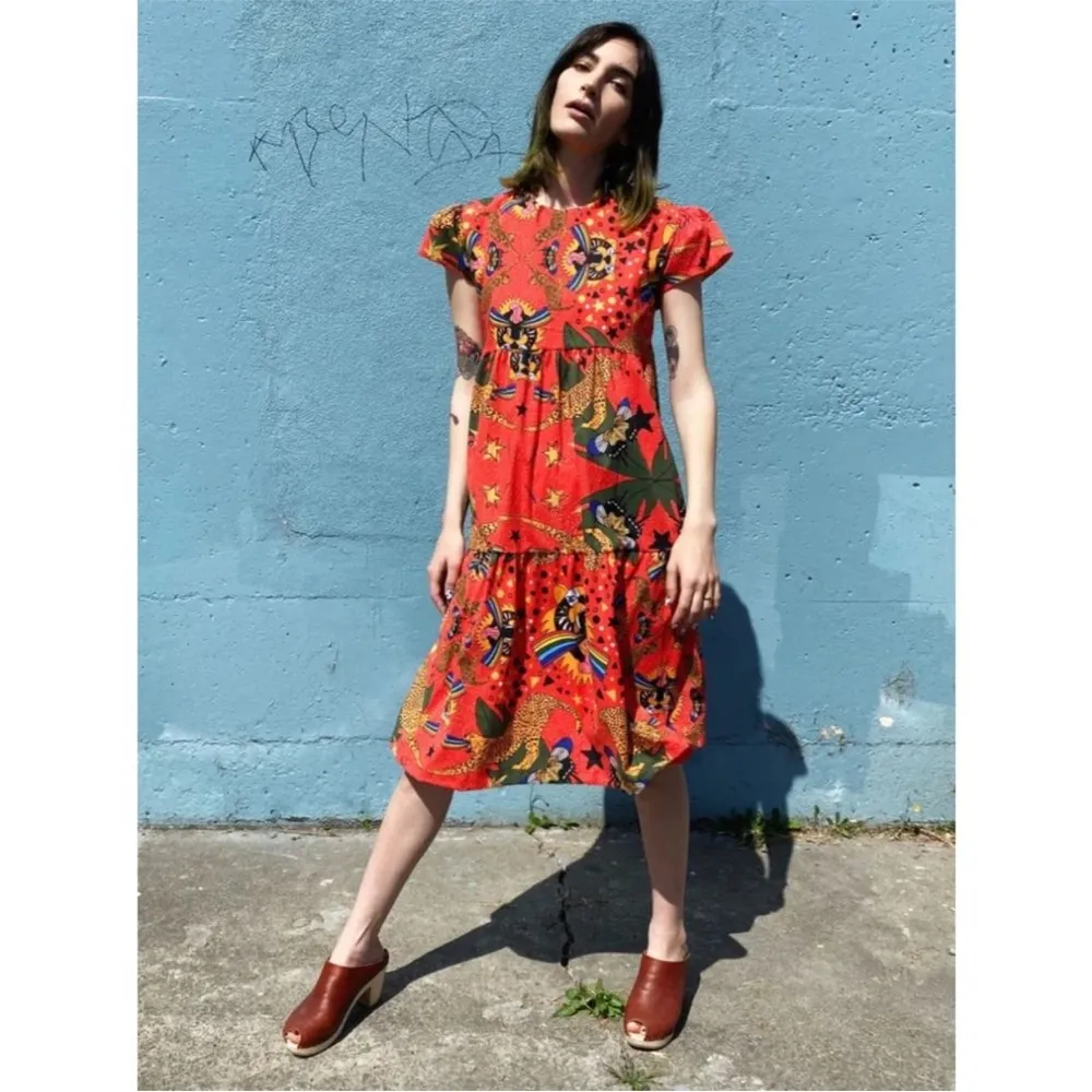 Nooworks Frida Pride Tiger Dress Stretch Cotton Bright Print Medium EUC - Image 9