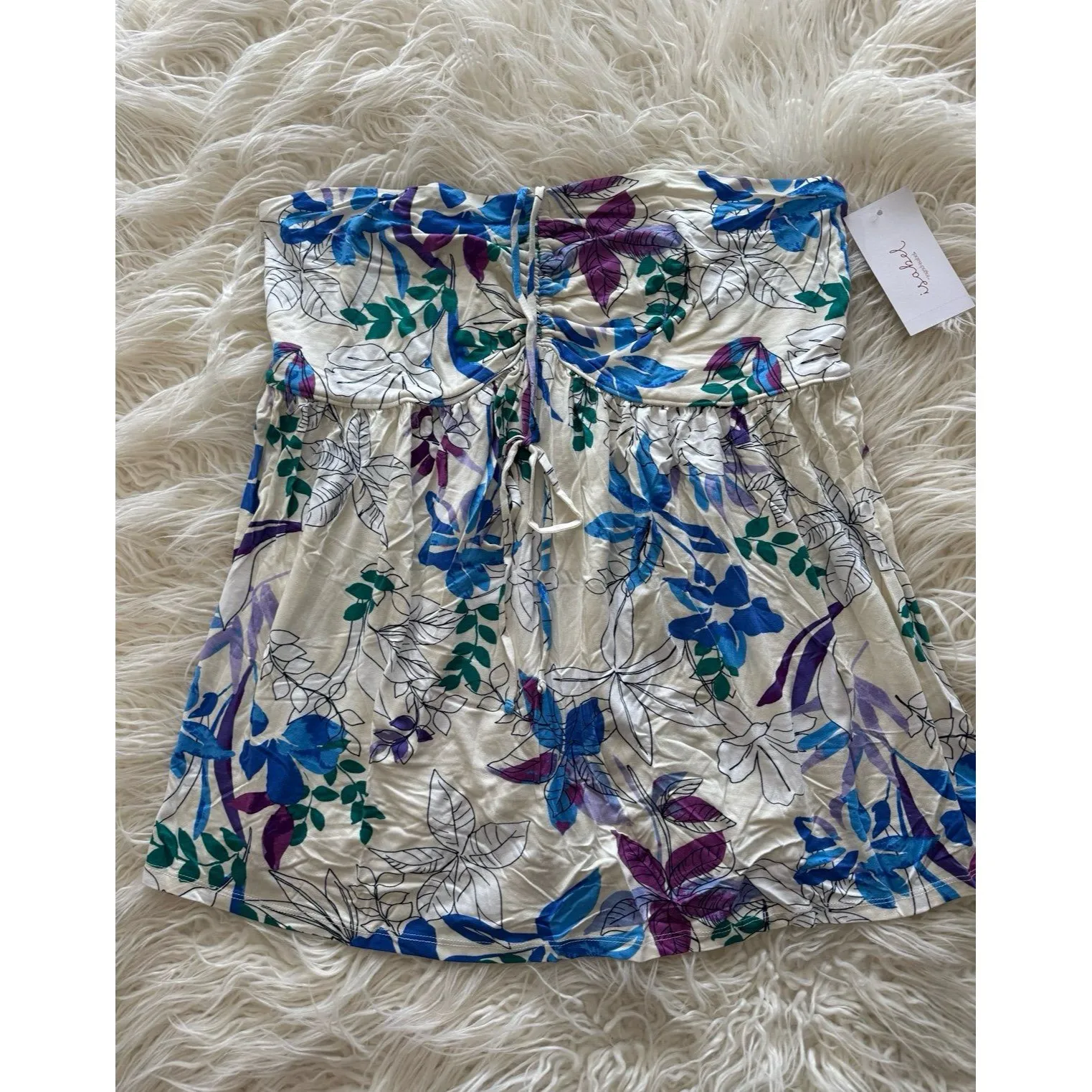 Isabel Maternity by Ingrid & Isabel Babydoll Tank Top Cream Floral Size Large White - Image 3