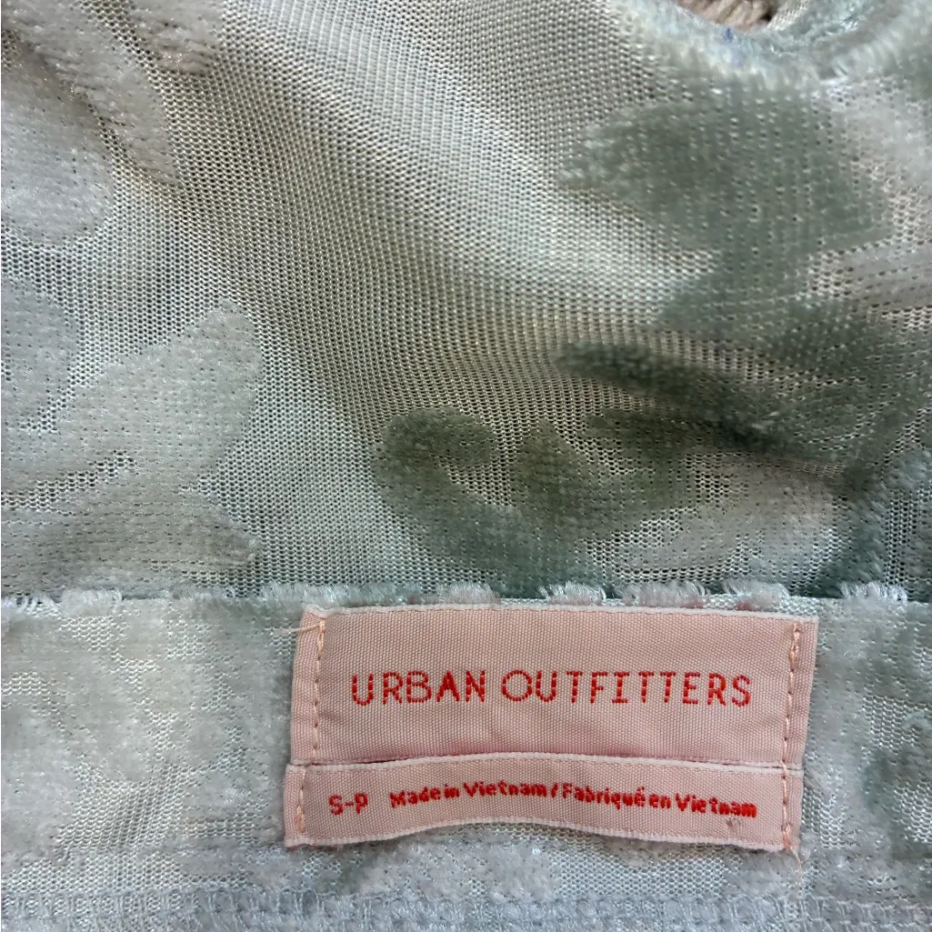 Urban Outfitters Light Green Burnout Velvet Jacquard Ruched Mini Skirt small - Image 5