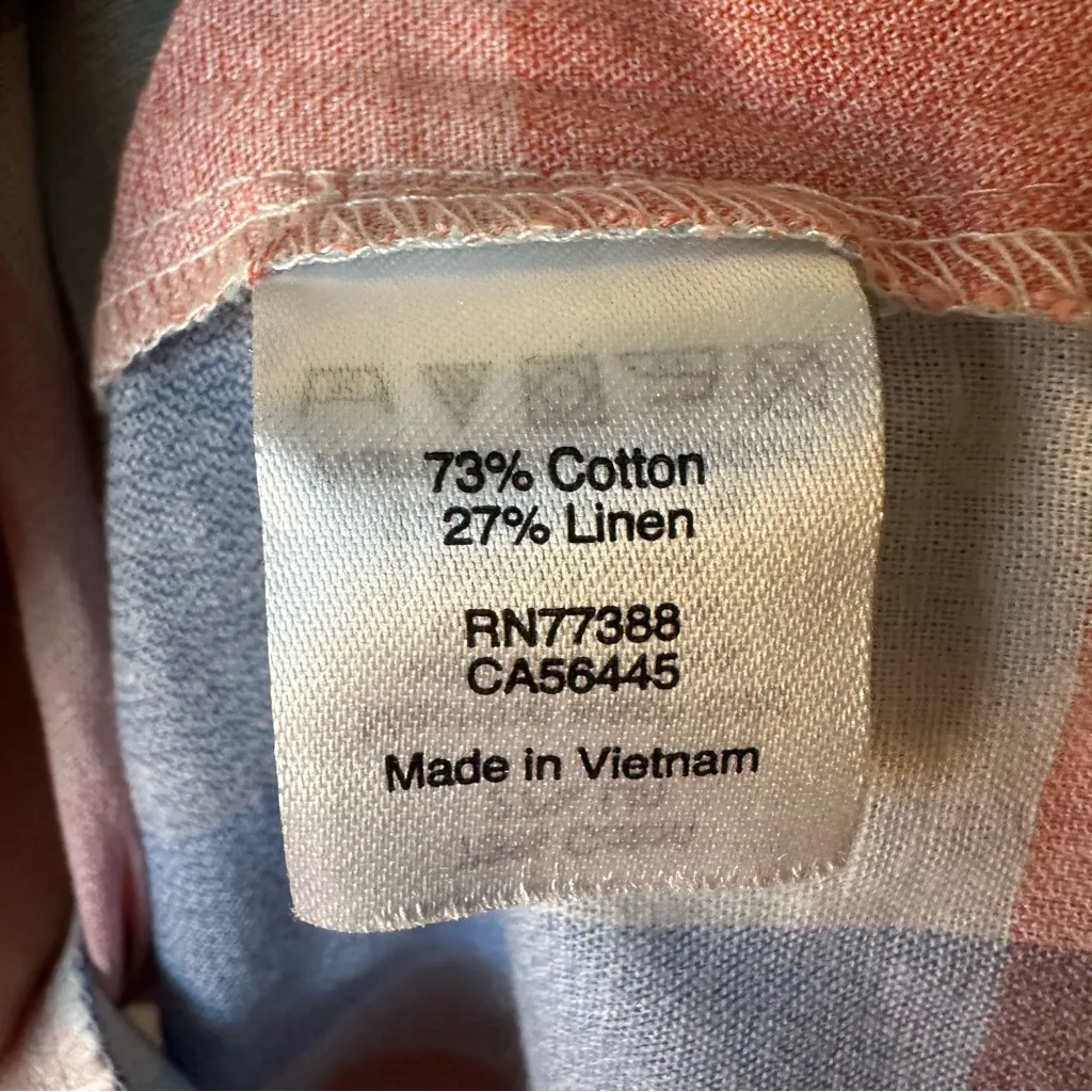 J. Crew Size 4 Womens Top Gingham Tie Waist Shirt Linen Cotton Blue Pink White - Image 3
