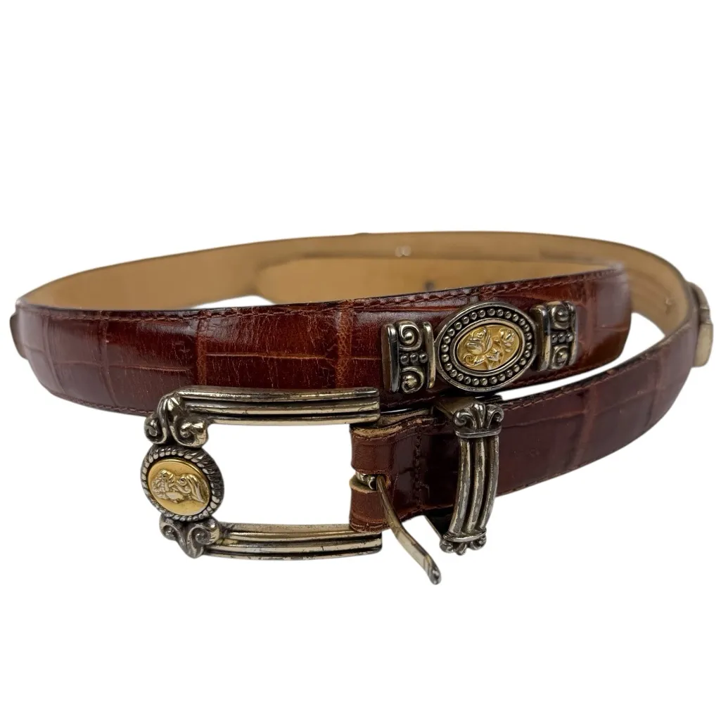 Vintage 1996 Brighton Museum Collection Brown Leather Golden Coin Belt Large - Image 3