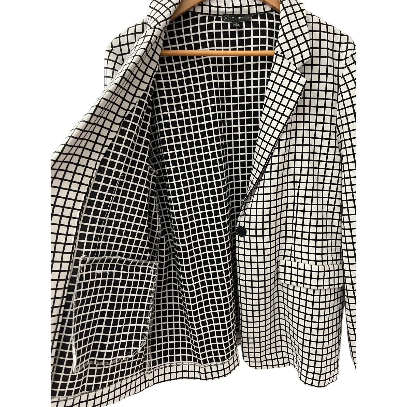 Adrianna Papell Plus Stretch Black‎ & White Checkered One Button Blazer Size CL - Image 9