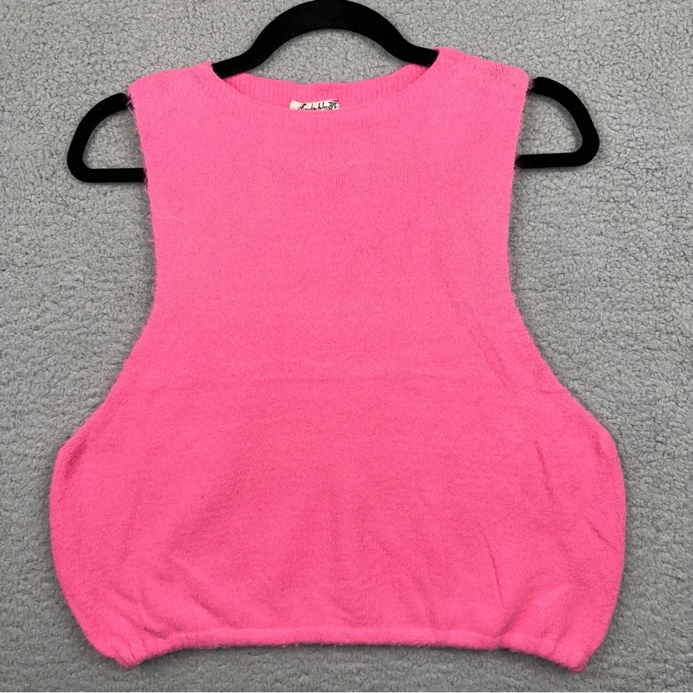Free People x Intimately FP Top Womens Large Pink Warm Fluff Crop Top Y2K Knit - Image 3