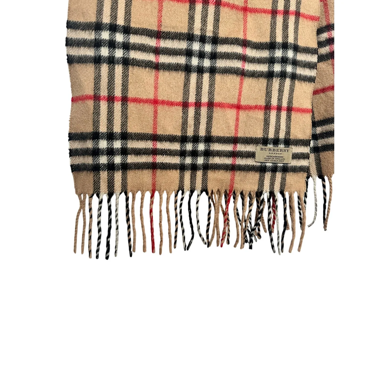 Burberry Scarf Nova Check Beige Tan Cashmere Plaid Fringe Unisex Vintage Scarf - Image 11