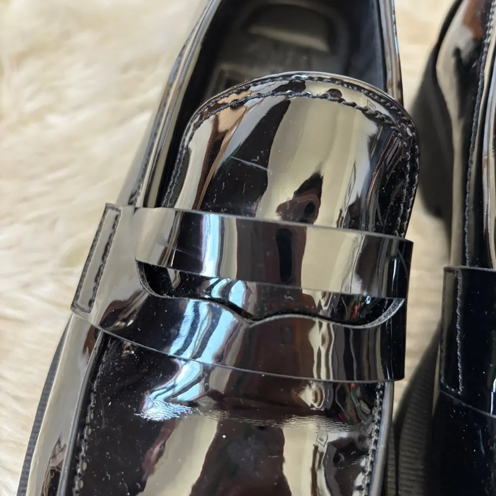 Zara Faux Patent Leather Solid Black Chunky Sole Loafers - Image 2