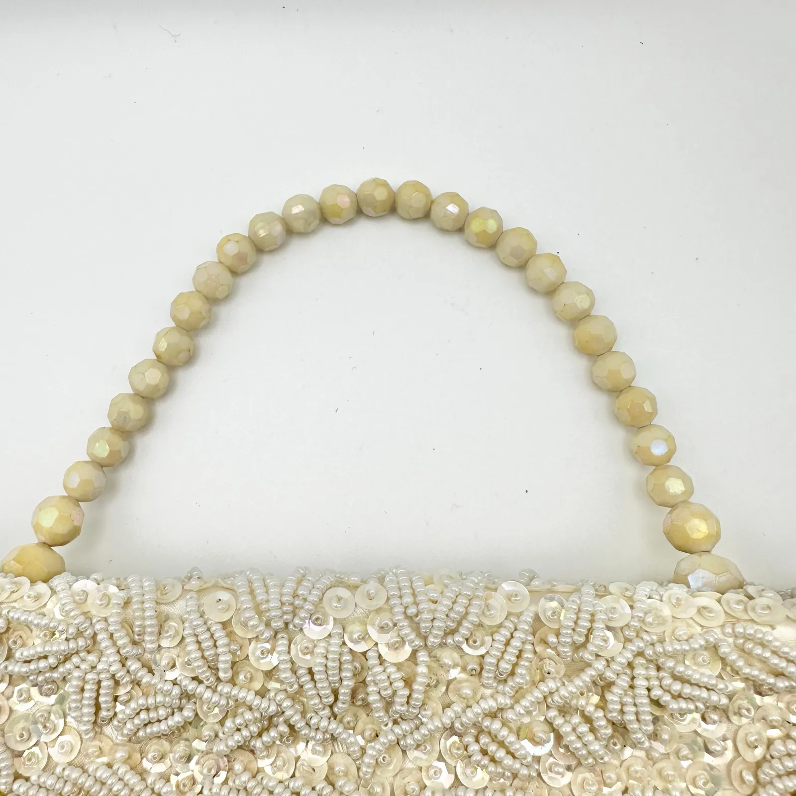 Vintage Ivory Silk Bead Sequin Double Flap Evening Top Handle Bag Hong Kong - Image 4