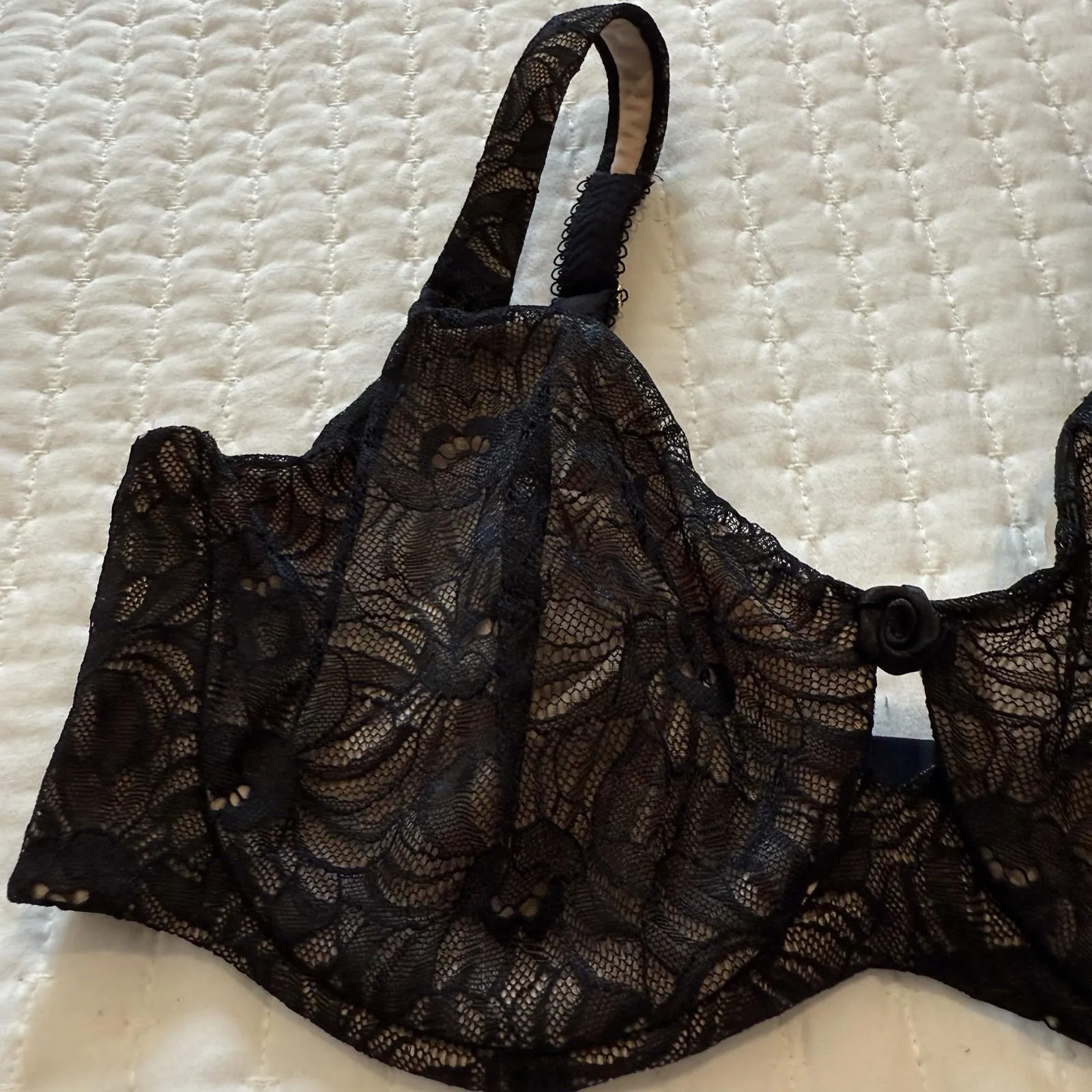 Soma 36D Verona Lace Minimizer Bra Black Nude Underlay Floral Lace Unlined Size undefined - Image 10