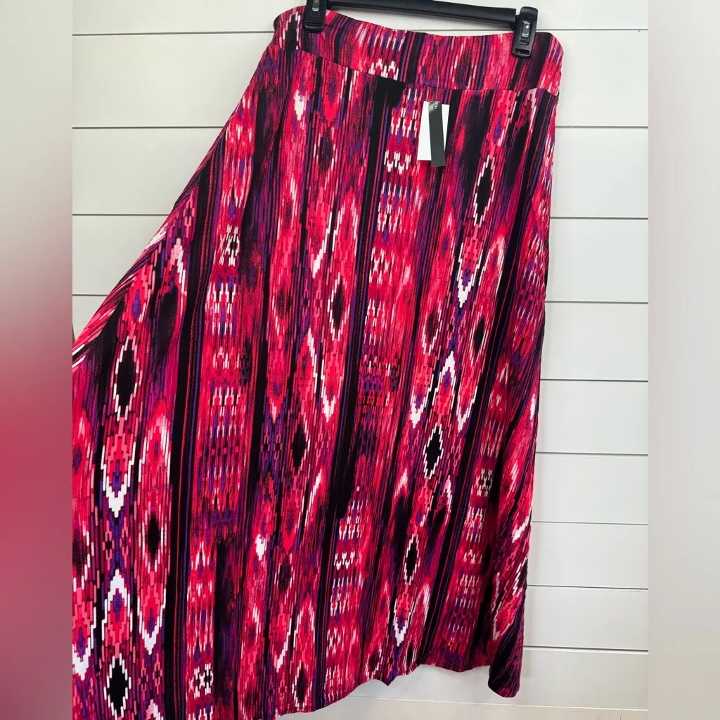 Chelsea & Theodore Boho Maxi Skirt Womens Size XL Pink Multi Ikat Boho Tribal Black - Image 3