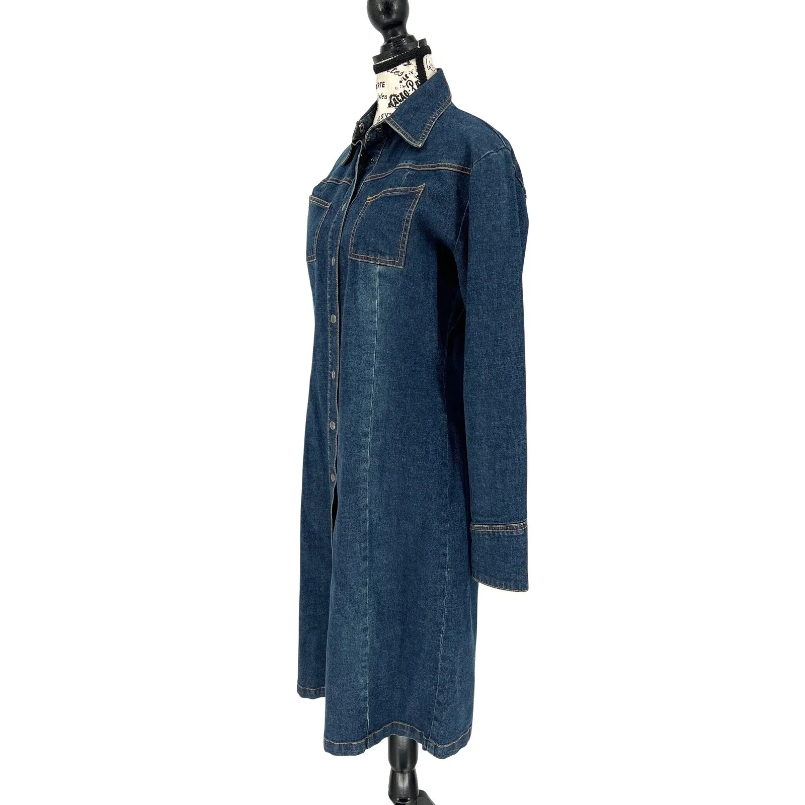Tristan & Iseut Denim Button Down Shirt Dress Small Cowgirl Western Cottage EUC Blue - Image 2