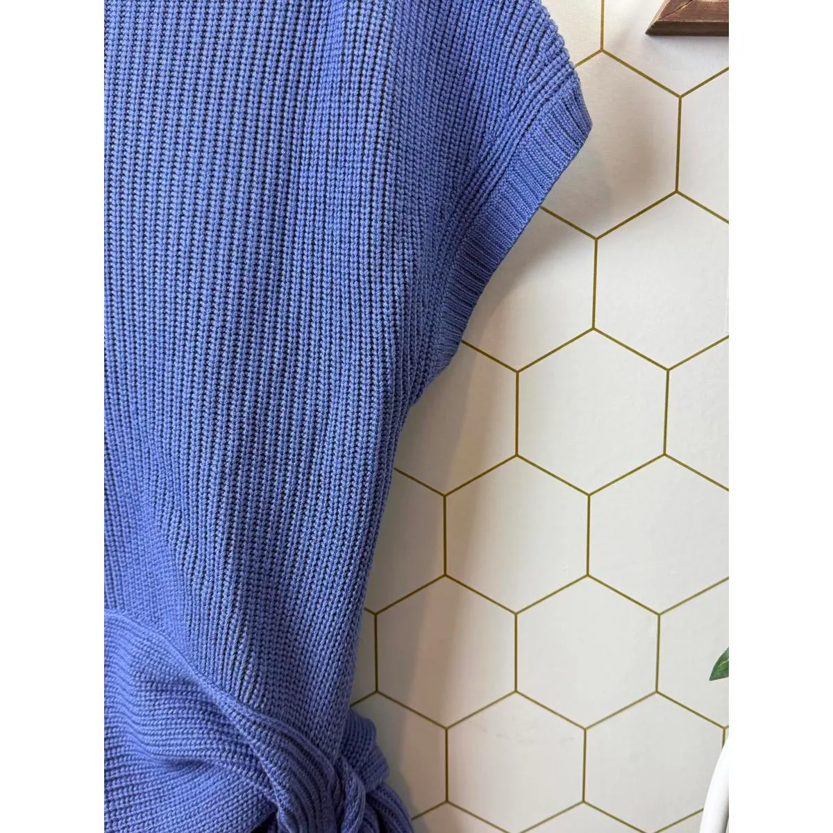 Lewit Marino 100% Wool Asymmetrical Blue Side Tie Sweater - Image 7