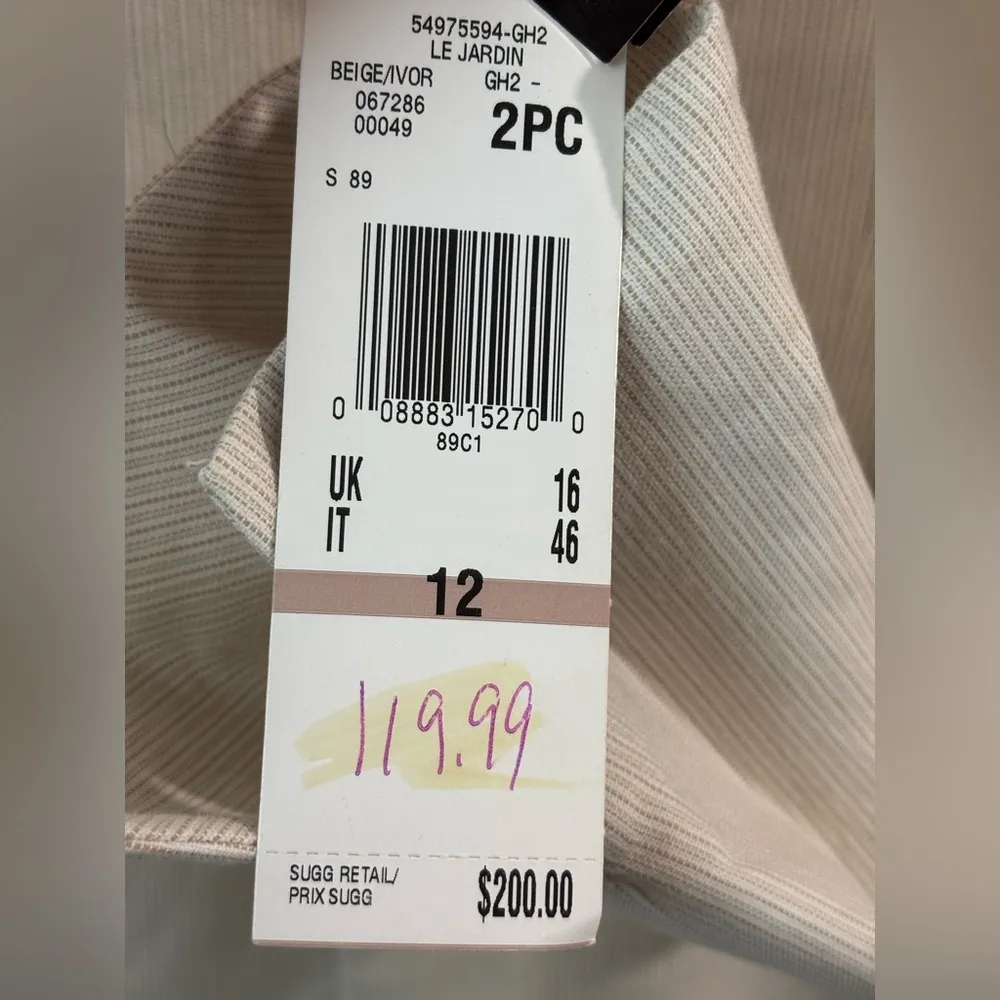 NWT Le Suit 2 piece Ivory pinstripe pant suit 99% cotton. Size 12. Summer Suit - Image 9