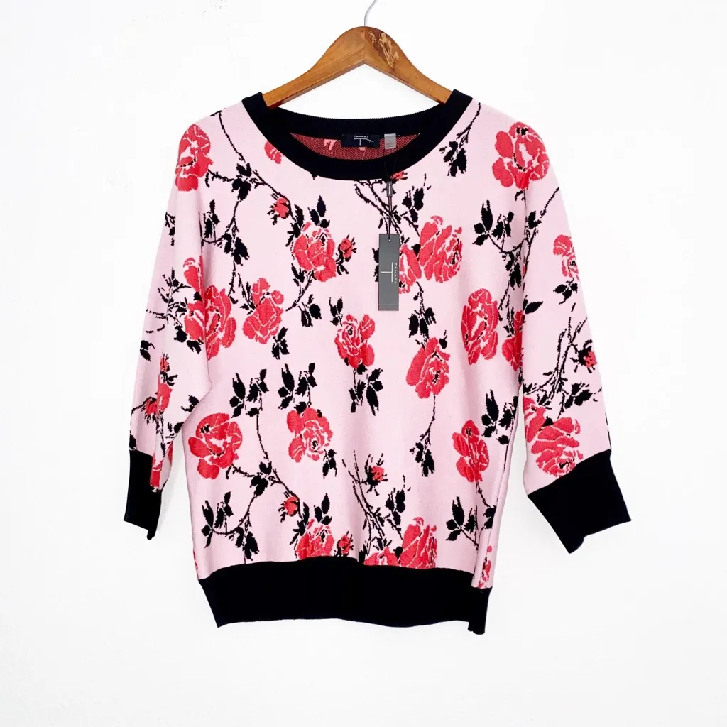 NWT T TAHARI Rose Petal Fashion Pullover Sweater Jumpers Pink Red Floral - Image 2