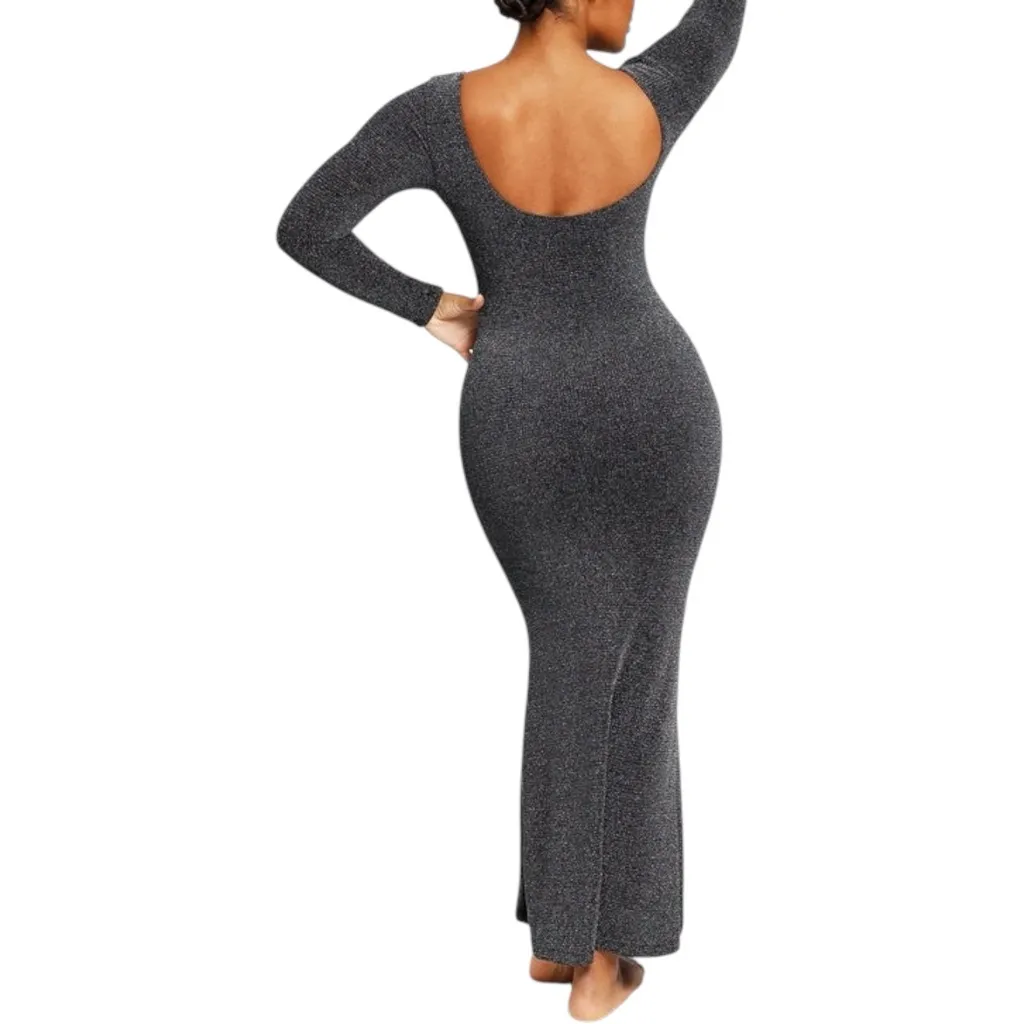 NWT SHAPELLX Gleaming Long Sleeve Maxi Mermaid Shaping Contour Dress Size XL Gray - Image 3